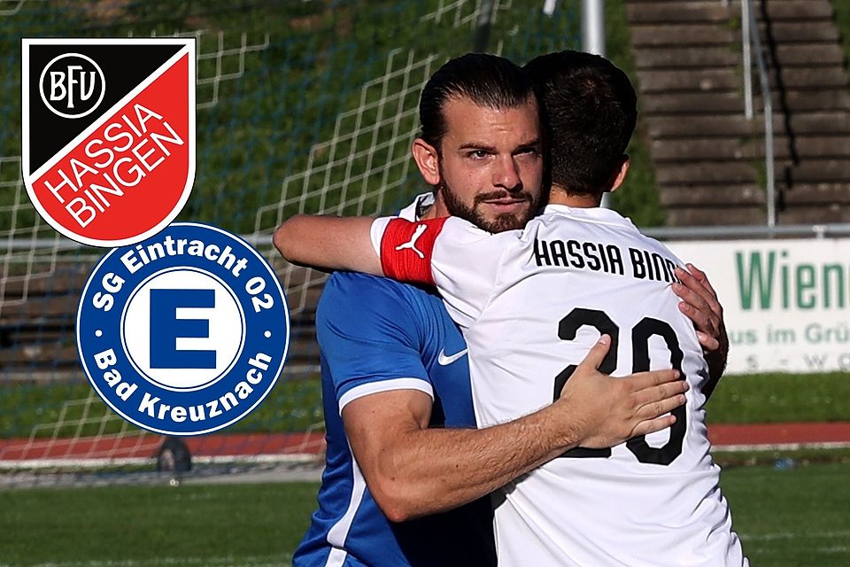 Eintracht-Kapitän Deniz Darcan (hier mit Bingens Burak Tasci im Hinspiel) ist im Derby gegen die Hassia wieder dabei.