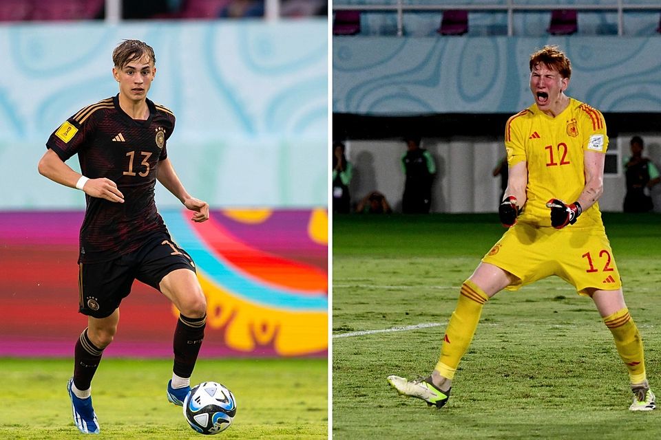 Die Jugendvereine von Max Hennig (li.) und Konstantin Heide freuen sich über einen Scheck vom DFB.