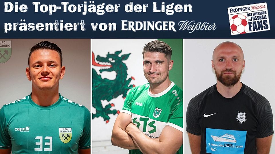 Dominik Bacher (l.) und Georg Kutter (m.) führen die Torschützenliste in der Bezirksliga Süd gemeinsam an.
