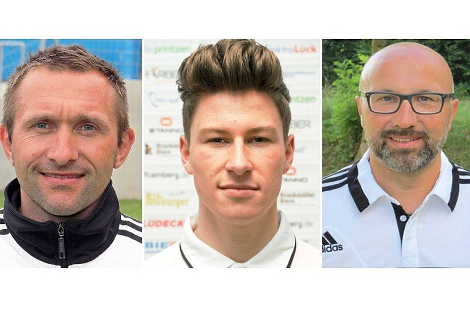 U23-Trainer Daniel Liermann (l.) verlässt zum Saisonende den FC Amberg, sein Nachfolger wird Manfred Melchner (r.). Dagegen hat Yannik Haller (Mitte) einen Drei-Jahres-Vertrag unterschrieben. Fotos: Landgraf (2)/Brückmann (1)