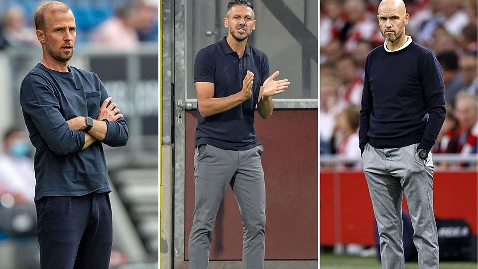 Vorbilder für Martin Demichelis? Hoffenheim-Coach Sebastian Hoeneß (li.) und Ajax-Trainer Erik ten Hag haben sich als Trainer beim FC Bayern für höhere Aufgaben empfohlen.