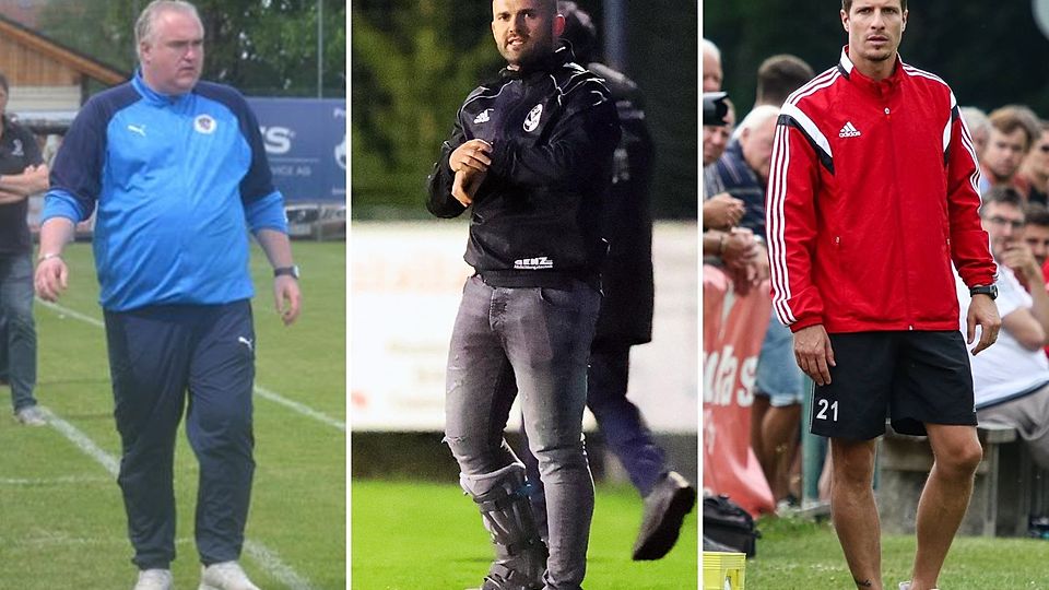 Unter anderem Christoph Ewertz (v.l.n.r., TuS Raubling), Slaven Jokic (TSV Kastl) und Bernd Häfele (FC Finsing) werden in der kommenden Saison mit ihren Mannschaften aufeinandertreffen.