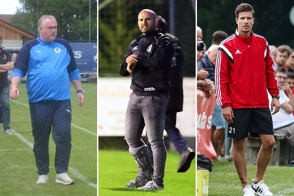 Unter anderem Christoph Ewertz (v.l.n.r., TuS Raubling), Slaven Jokic (TSV Kastl) und Bernd Häfele (FC Finsing) werden in der kommenden Saison mit ihren Mannschaften aufeinandertreffen.
