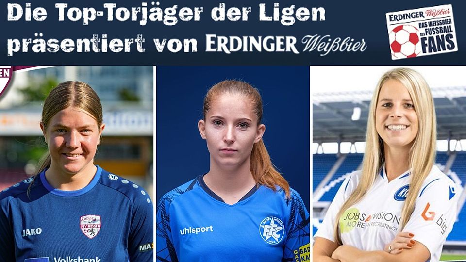 Flötzner (M.) ist weiter auf Platz 1 der Torschützenliste in der Regionalliga Süd. Ihr folgen Burk (l.) und Zweigner-Genzer (r.).