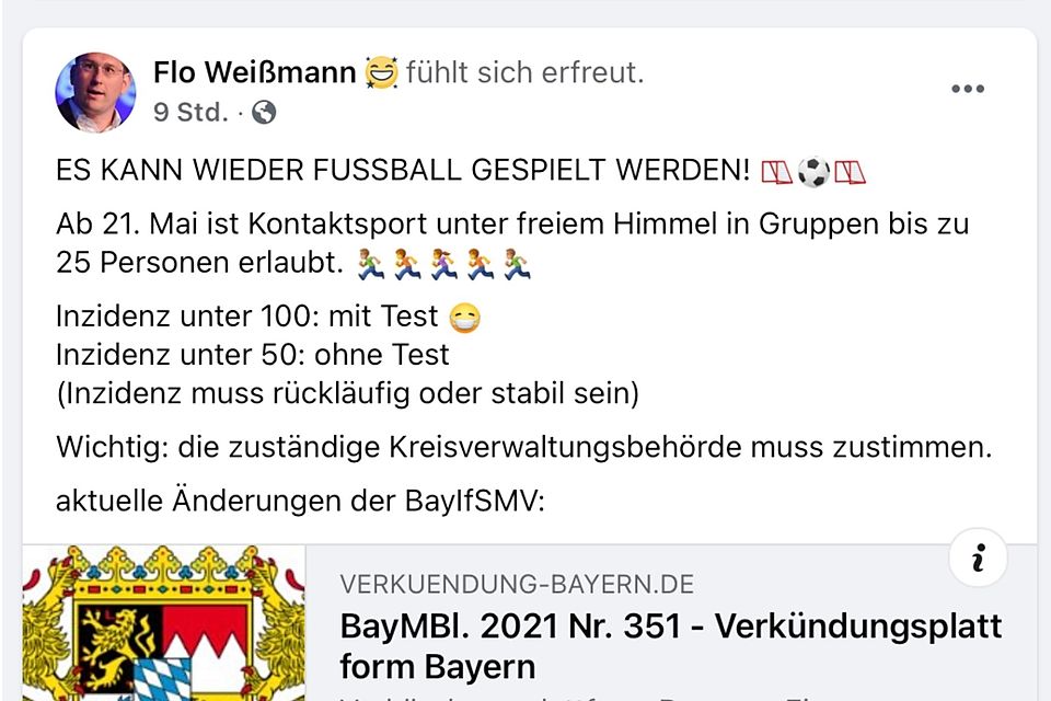 Diesen Post setzte Florian Weißmann, Leiter Nachwuchsfußball beim BFV, heute Morgen erfreut ab. 