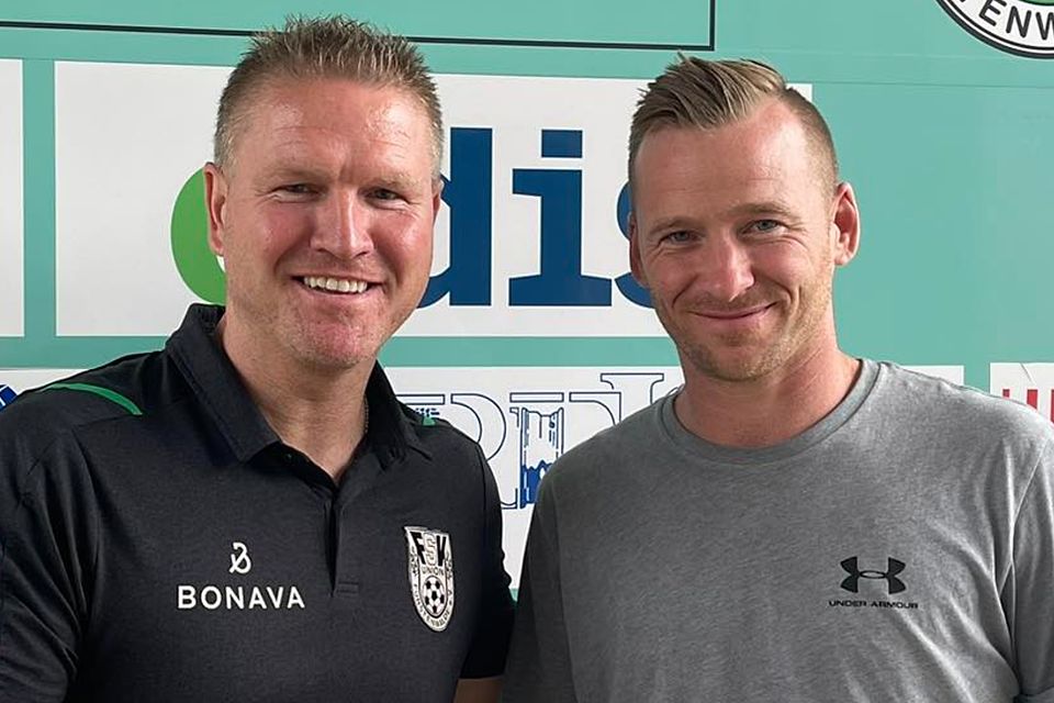 Robert Fröhlich, neuer Trainer der Oberliga-Mannschaft des FSV Union Fürstenwalde, zusammen mit Ingo Wunderlich, Sportlicher Leiter.