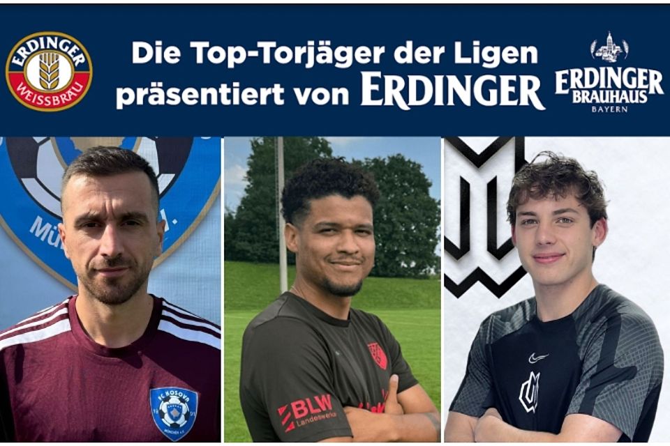 Die besten Torjäger der Kreisliga Münchens: Ademi (l.), da Costa Barros (M.) und Auspurg (r.).