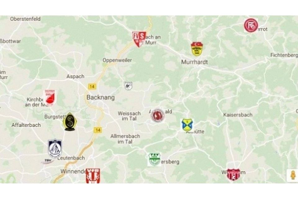 Die Vereine der Kreisliga A2 sind auf der Karte zu sehen.