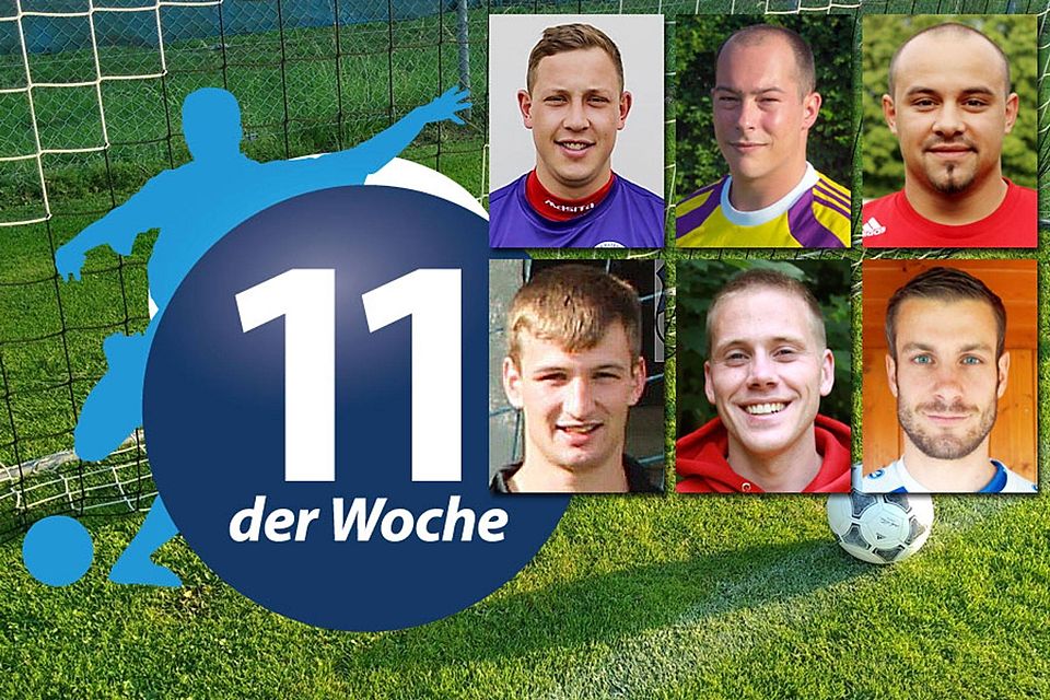 Freuen sich über die Nominierung für die FuPa-Elf der Woche: (oben von links) Florian Liepelt (SV Sinning), Michael Hornberger (SV Hammerschmiede II), Burak Cavdar (FC Königsbrunn) sowie (unten) Nico Bessle (SpVgg Unterstall-Joshofen), Dominik Schubert (TSV Fischach) und Hartmut Wiedemann (SV Hurlach).