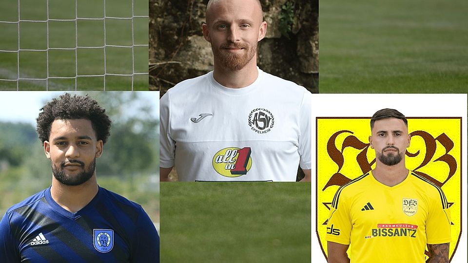 Dennis Geißelmann (oben) aus Eppelheim führt die Torjägerliste der Landesliga Rhein-Neckar vor Phillip Onos (l.) und Besnik Beljuli an.