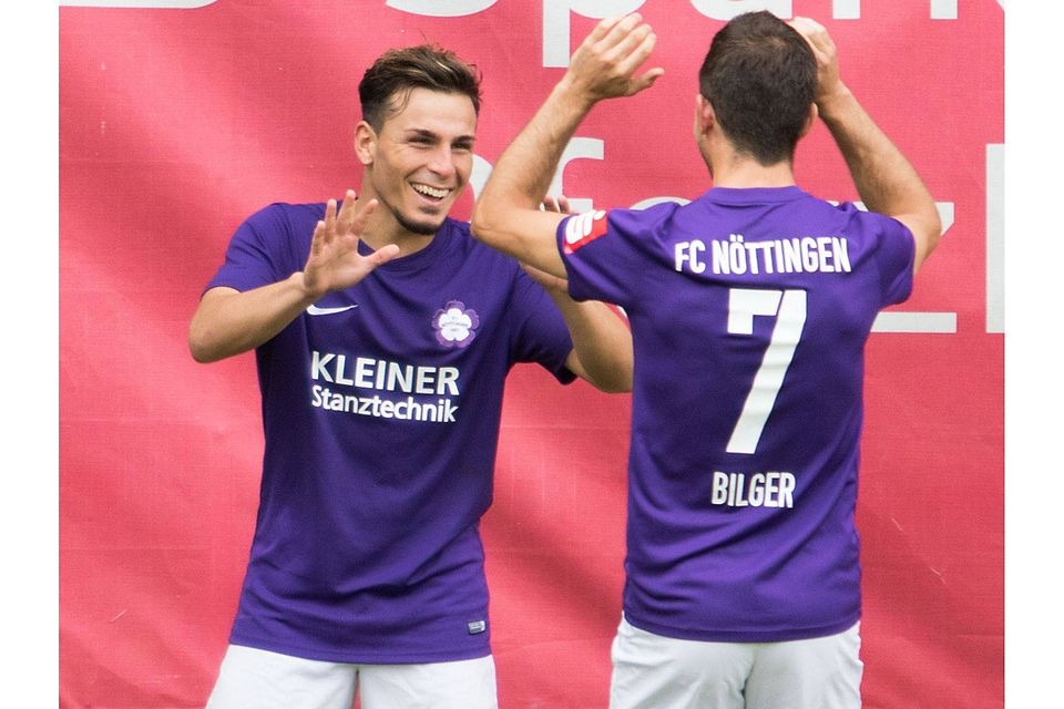 Ernesto de Santis (links) und Mario Bilger trafen für den FC Nöttingen beim 2:0-Auswärtssieg in Freiburg. Foto: PZ-Archiv, Becker