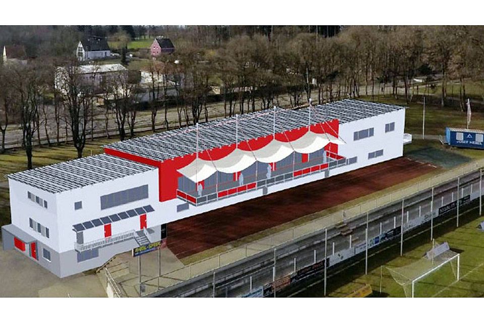 So sieht der aktuelle Entwurf des Gebäudes aus, das der FC Memmingen erstellen möchte.   F.: Otto Birk Bauunternehmung