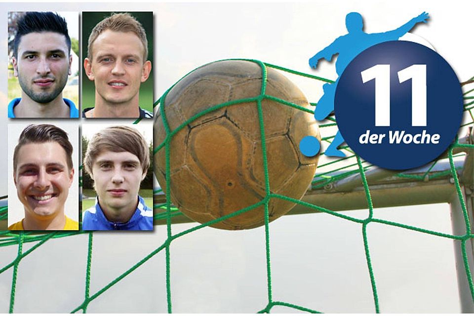 In der FuPa-Elf der Woche sind unter anderem (oben von links): Veysel Sentürk (SV Steingriff), Raimund Sommer (MBB SG Augsburg) sowie (unten) Markus Hanisch (TSV Lützelburg) und Georg Schweiger (TSV Sielenbach).