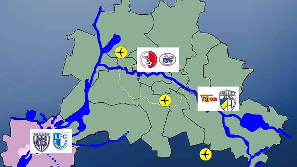 Drei Regionalliga-Topspiele innerhalb von  nur ca. 30 Kilometern (Karte: Wikimedia, cc-Lizenz)