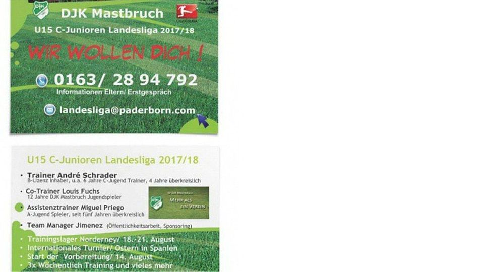 Talente gesucht: Die DJK Mastbruch sucht Spieler für ihr U15-Landesligateam