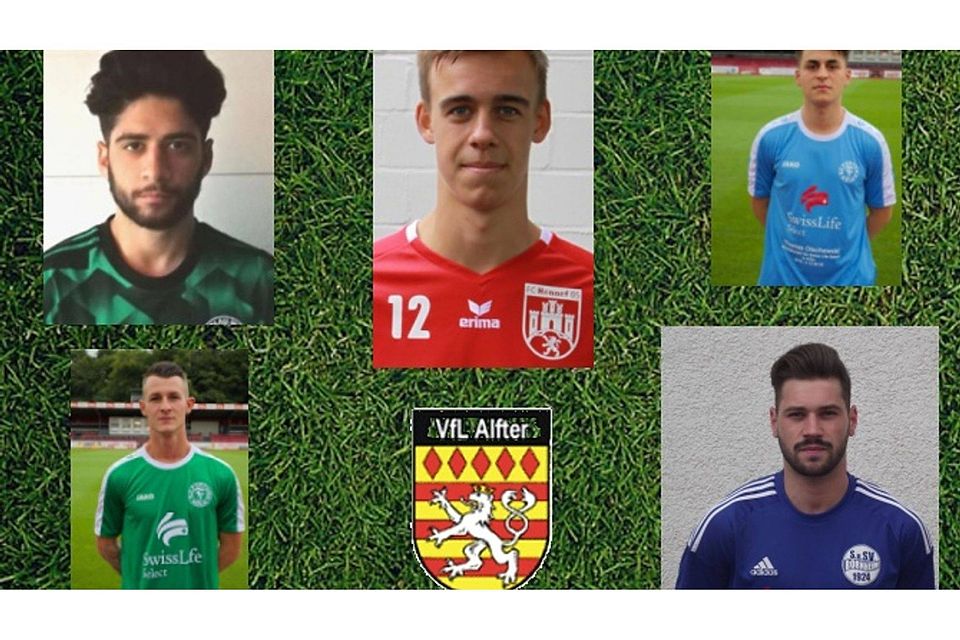 Gleich fünf Neuzugänge  für den VfL Alfter: Von links oben: Ku­bi­lay Civ­gin, Ni­co Wer­ner, Er­vin Spa­hiu, Gi­an­lu­ca Berg, Nor­man Kolz