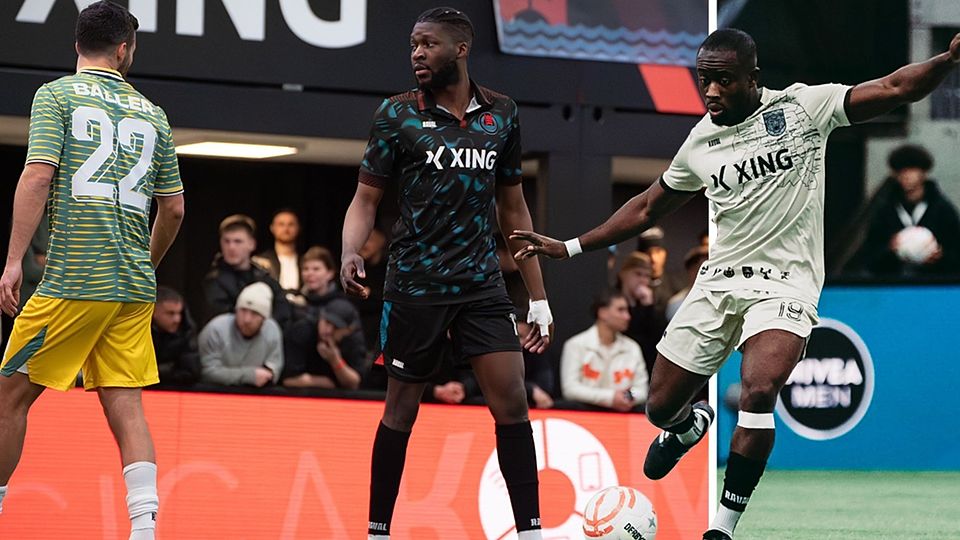 Gehen in der "Baller League" für Eintracht Spandau und Käfigtiger auf Torejagd: Luki Matondo (links) und Kevin Müller (rechts).