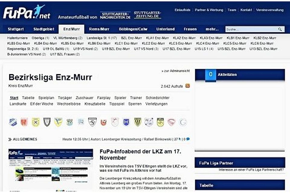 Die Bezirksliga Enz-Murr auf dem Fupa-Portal: Informationen eingestellt von den Vereinsmitarbeitern, der Leonberger Kreiszeitung und anderen Tageszeitungen.