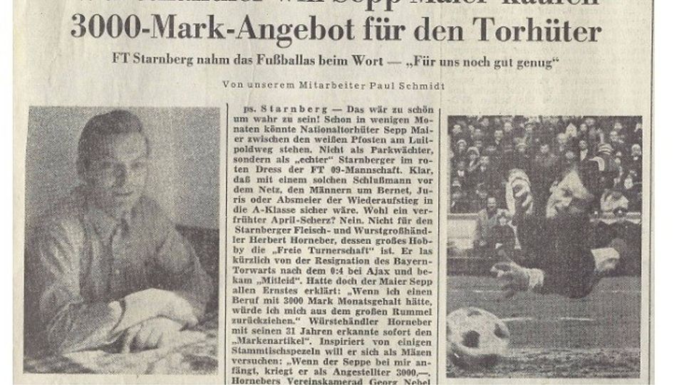 „Soll Wurst verkaufen“: Maier erhielt ein außergewöhnliches Angebot, veröffentlicht im Starnberger Merkur am 12. März 1973.