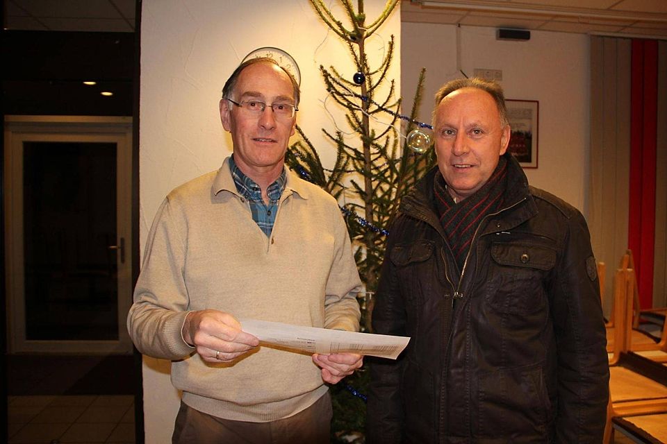 Joachim Kutschker (l.) und Karlheinz Hofmann haben den Glocker-Cup im Sportheim ausgelost. SZ-Foto: götz