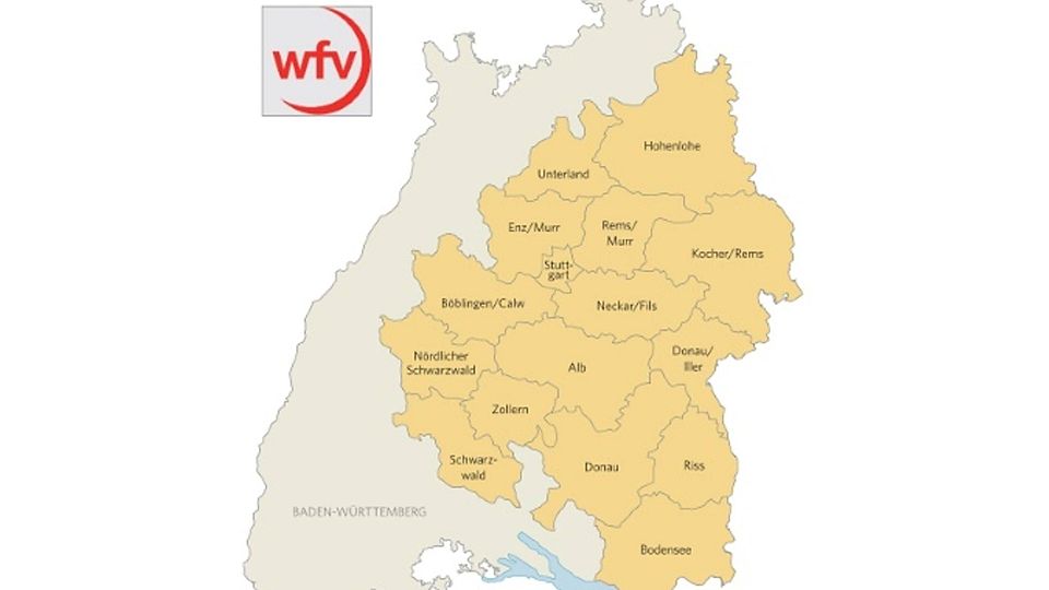 Die Bezirke des Württembergischen Fußball-Verbands. StZ-Grafik: jev, Quelle: WFV.