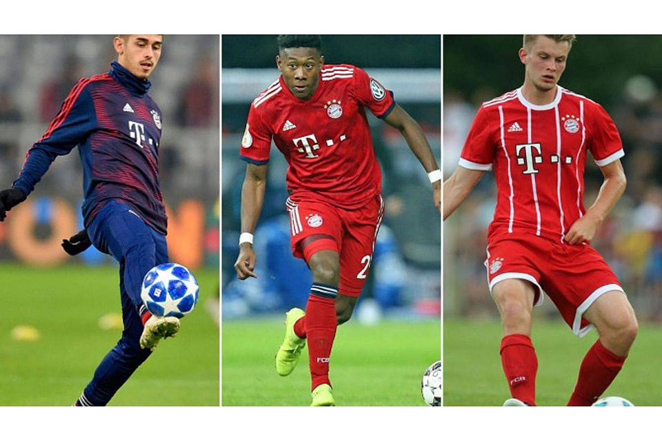 David Alaba (Mitte) über die Chancen von Meritan Shabani (li.) und Lars Mai (re.): Auch Glück gehört dazu, wenn man es in die 1. Mannschaft des FC Bayern schaffen will. mis (2), sampics