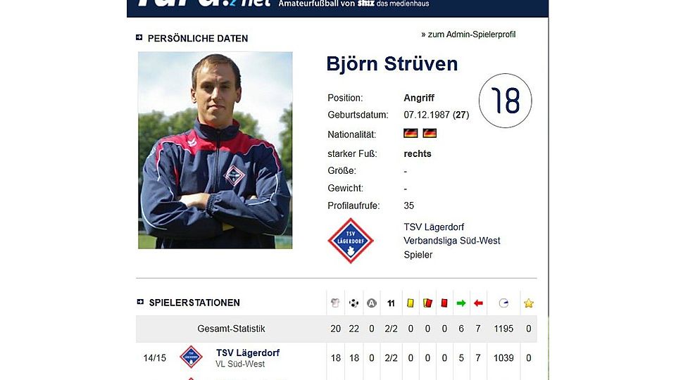 18 Treffer für Lägerdorfs Nummer 18 Björn Struven. Foto: FuPa-Screenshot