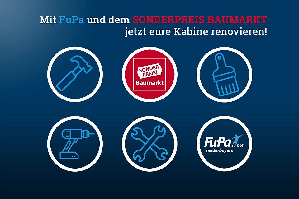 FuPa sucht zusammen mit Sonderpreis Baumarkt 3 Vereine für eine Kabinenrenovierung. 