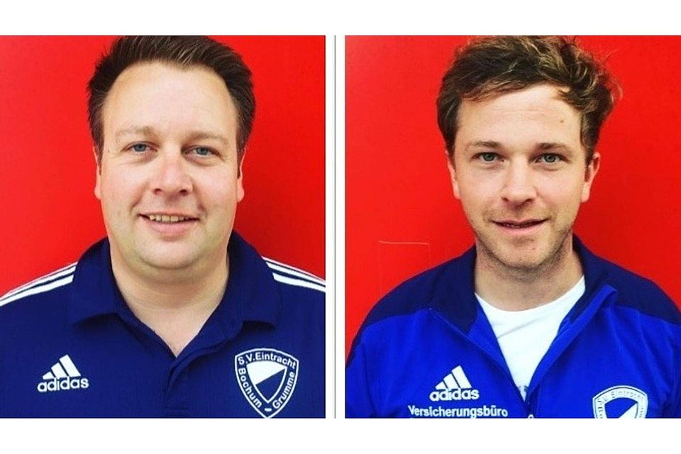 Markus Brüggestrath (l.) und Michael van Ophoven bleiben Eintracht Grumme als Trainer erhalten. Fotos: Mels/Verein