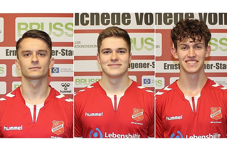 Die Neuzugänge des SV Eichede (v.l.): Tim Netzel, Fiete Luther und Silas Meyer