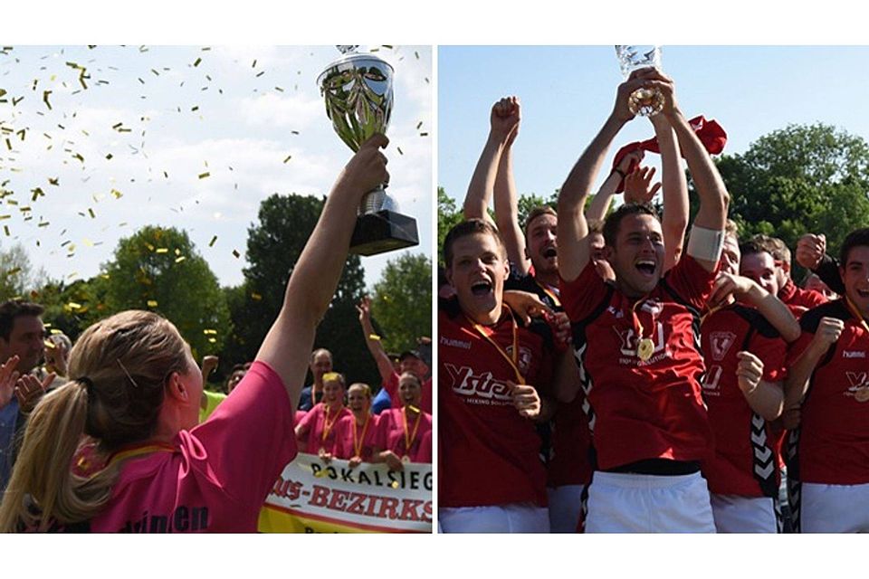 Jubel bei den Frauen der SG Köndringen (links) und den Männern des SV Ballrechten-Dottingen über den Pokalsieg | Fotos: Patrick Seeger