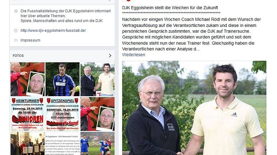 Eggolsheims neuer Trainer Tobias Dachwald (rechts). Screenshot: FB-Seite DJK Eggolsheim