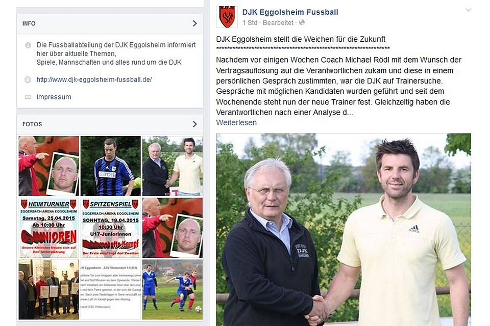 Eggolsheims neuer Trainer Tobias Dachwald (rechts). Screenshot: FB-Seite DJK Eggolsheim