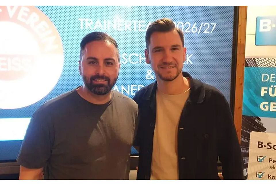 Taner Yalcin (links) und Sascha Volk trainieren in der nächsten Saison die Hessenliga-Fußballer des SV Rot-Weiß Walldorf.