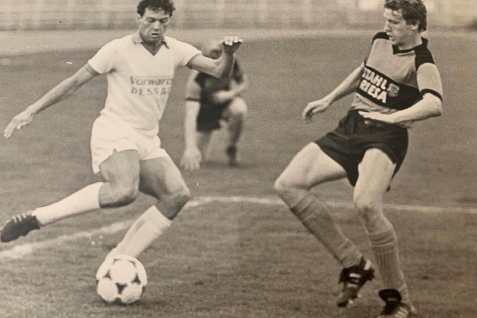 Stephan Pohlers (links) im Heimspiel gegen Stahl Riesa (17.09.1988)
