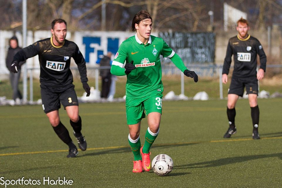 Tobias Schwede war im Februar 2015 mit Bremen II zu Gast beim Test gegen den 1. FC Magdeburg. F: Harbke