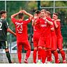 Wieder Grund zum Jubeln: Der TSV Steinbach Haiger feiert beim FC Gießen den dritten Saisonsieg im vierten Spiel.