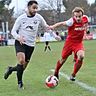 Özgün Uysal (links, hier in der Partie gegen Georgenhausen) brachte die TSG Steinbach beim 3:2-Erfolg in Ober-Roden mit 1:0 in Führung. (Archiv)	Foto: Herbert Krämer
