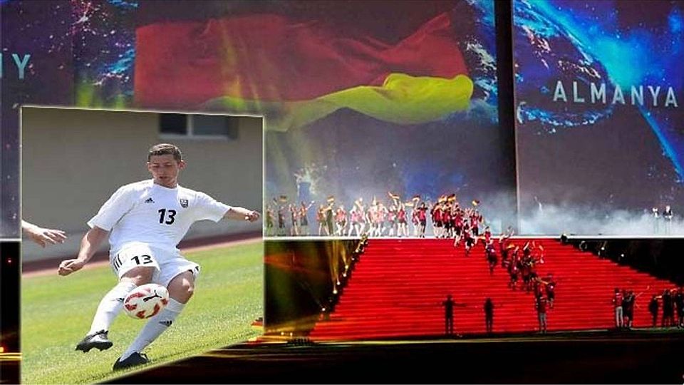 Eine „gigantische“ Eröffnungsfeier erlebten Robert Hofmann und die anderen Athleten der Deaflympics in Samsun, bevor er dann (kleines Foto) selbst aktiv ins Geschehen eingriff.	F.: Sabrina Eckert, Hofmann