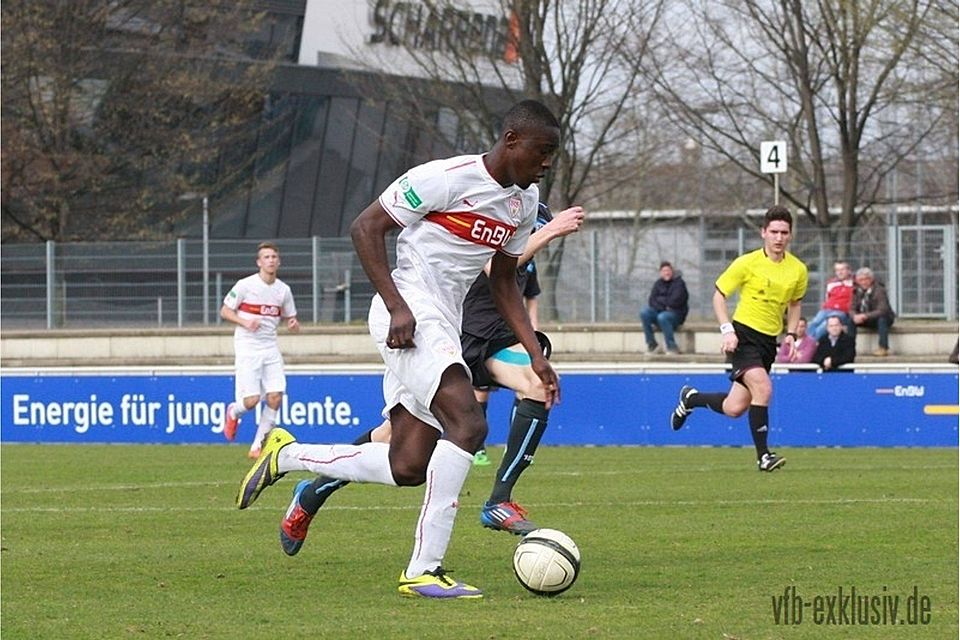 Prince Osei Owusu erzielte heute sein Premierentor für die DFB U18 beim Spiel gegen die Niederlande. Foto: Lommel/VfB-exklusiv