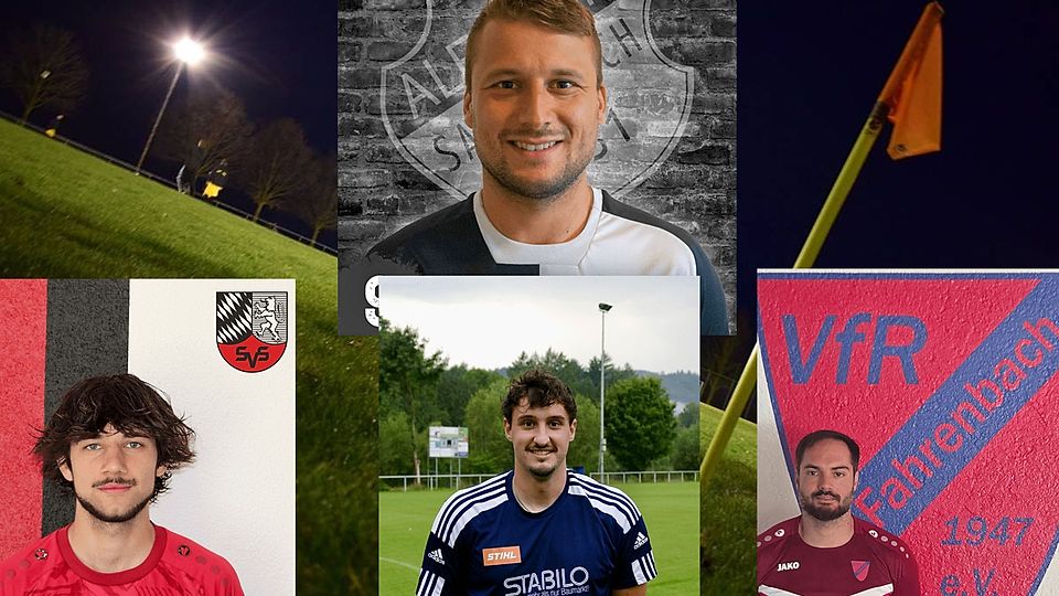 Sattelbachs Markus Mackamul (oben) führt die Torjägerliste der Mosbacher Kreisliga an. Es folgen die torgleichen Giovanni Sicignano (l.), Elias Eich (m.) sowie Kai Holzinger.