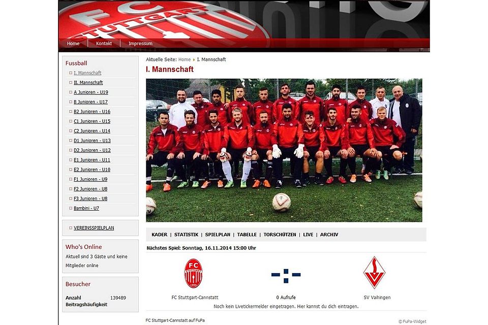Die Homepage des FC Stuttgart-Cannstatt mit vielen Widgets von FuPa. Foto: Screenshot