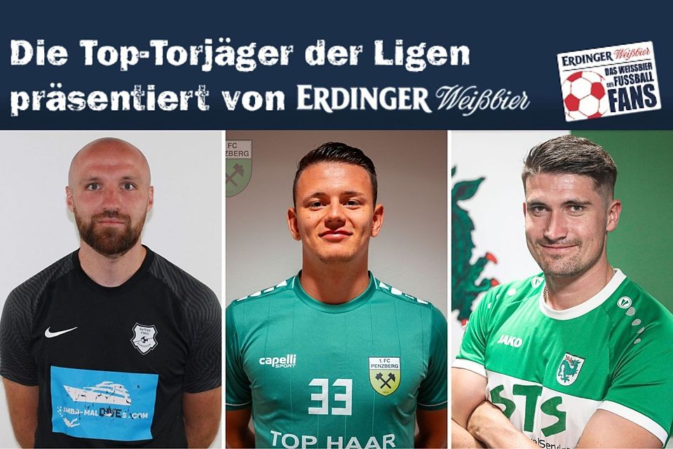 Dominik Bacher (m.) führt die Torjägerliste der Bezirksliga Süd vor Sebastian Bracher (l.) und Georg Kutter (r.) an.