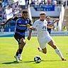 Alexander Esswein (r.) und die Rasenspieler kehrten mit einem hochverdienten Remis vom FSV Frankfurt nach Mannheim zurück.