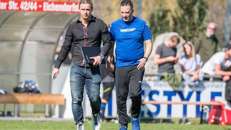 Sie stehen auch in der kommenden Spielzeit an der Seitenlinie des Würzburger FV: Chefcoach Marc Reitmaier (li.) und Co-Trainer Maurizio Orofino. F: HMB Media/Danzer