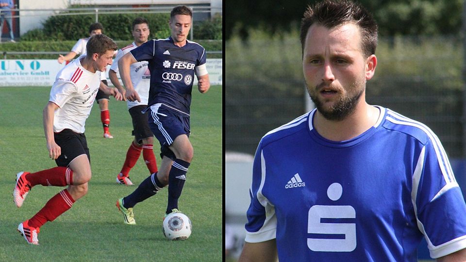 Vergangene Saison noch Gegner, künftig Teamkollegen: Sebastian Walter (dunkelblau) kommt vom SC 04 Schwabach zum TSV 1860 Weißenburg, wo er mit Kevin Jobst (rechts) zusammenspielen wird. F: Mühling