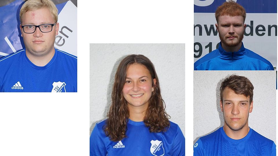 Die Torjägerin Luisa Wassermann und ihre drei neuen Trainer Mattes Andreas, Jonas Schütt und Bennet Koppelmann.