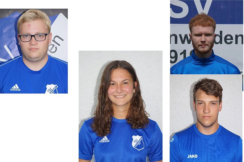 Die Torjägerin Luisa Wassermann und ihre drei neuen Trainer Mattes Andreas, Jonas Schütt und Bennet Koppelmann.