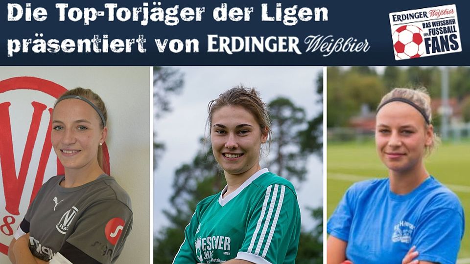 Lena Jocher (m.) führt die Torschützenliste der Bezirksoberliga alleine an. Sandra Utzschmid (r.) hat aber nur einen Treffer weniger auf dem Konto.
