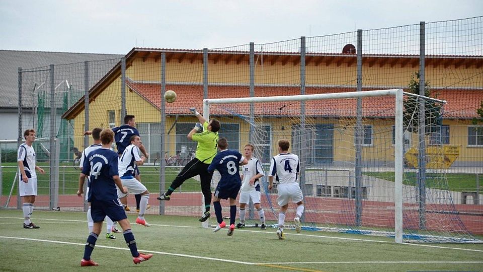 Faustabwehr: Gau-Algesheims Torwart Markus Dreßler hielt den Sieg gegen die TSG Schwabenheim mit einigen Glanzparaden fest. Foto: Torsten Boor